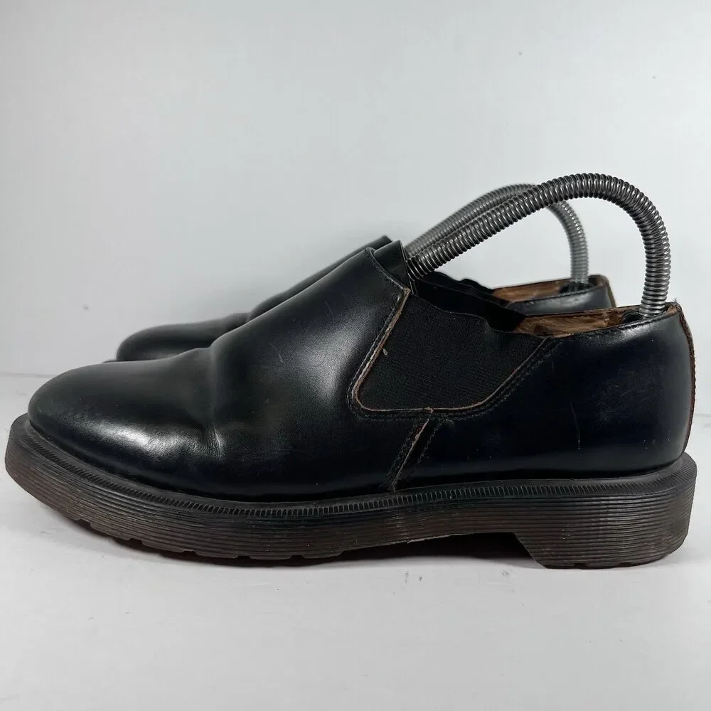 Dr Doc Marten Louis Smooth Black Low Slip On Shoes Cunky Men's Size 7 Women's 8